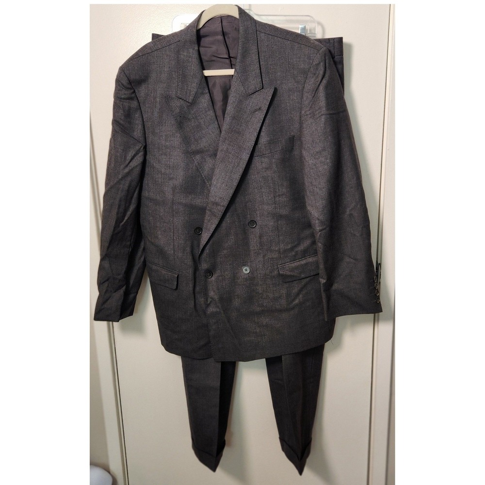 Bleiche Switzerland John Edward Mens Double Breasted Wool Suit 44R Pleats Cuffed